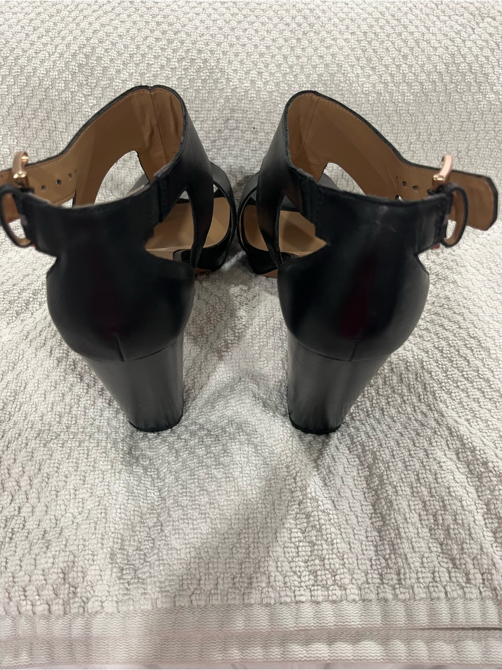 Franco Sarto Black Block Heel Ankle Strap Sandals